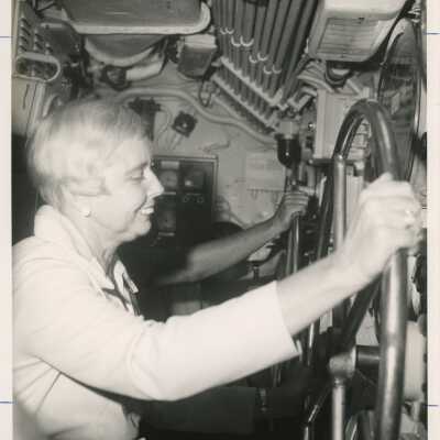 June Carpenter in a control room on a U.S. Navy ship