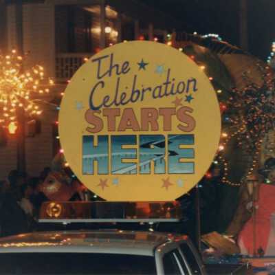 The Celebration starts here float.