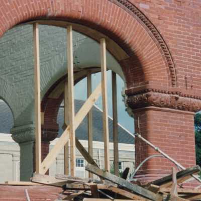 One of the brick arches being worked on at the Custom House.