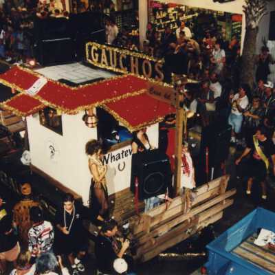 A float in the parade that reads Gauchos.