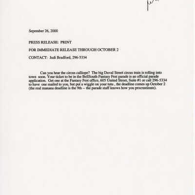 A press release print about the up coming parade.