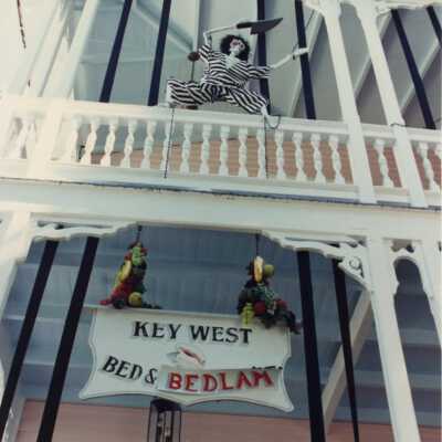 A hotel decorated for Fantasy Fest.