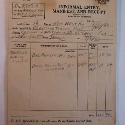 Informal Entry, Manifest, and Receipt Form