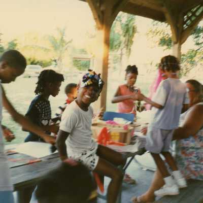 Unknown kids working on crafts.