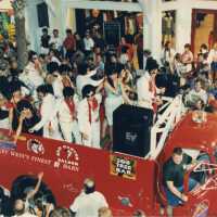 A float with unknown people on it during the parade.