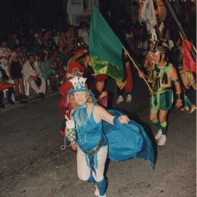 Unknown people dressed up in the parade.