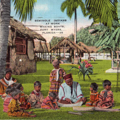 Seminole Indians at Work Making Boats, Fort Myers, Florida