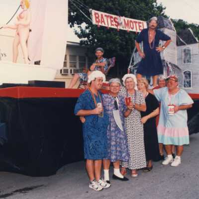 A float that reads Bates Motel.
