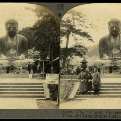 The Colossal Daibutsu in Cherry-Blossom Time - The Great Bronze Buddha of Kamakura, Japan