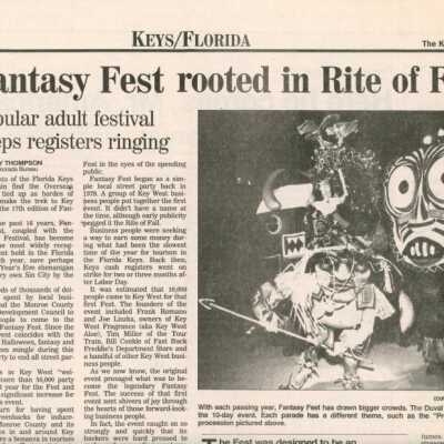 An article in the Key West Citizen that reads Fantasy Fest rooted in Rite o