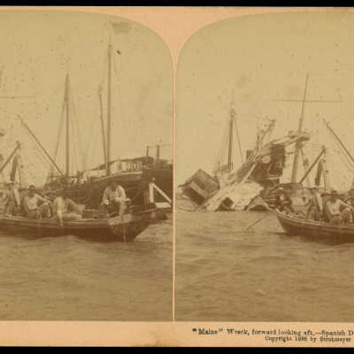 MAINE Wreck, Forward Looking Aft - Spanish Divers at Work - Havana Harbor