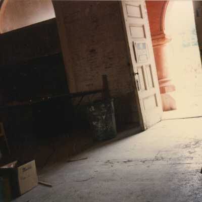 Looking out from the front doors.