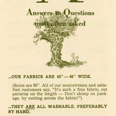 Key West Hand Print Fabrics Answers to Questions Card