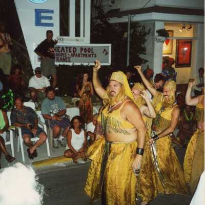 Unknown people dressed up in the parade.