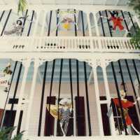 A hotel decorated for Fantasy Fest.