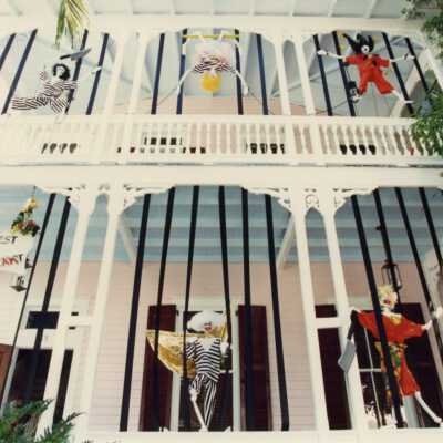 A hotel decorated for Fantasy Fest.