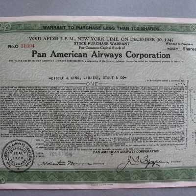 Pan American Airways Corporation Stock Certificate