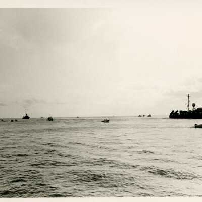 The ocean with a few military boats