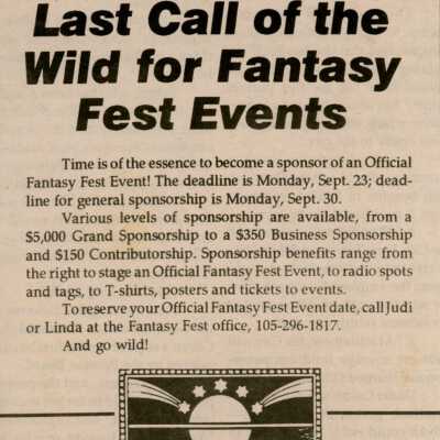 An article in the Key West newspaper that reads Last Call of the Wild Fantasy Fest events.