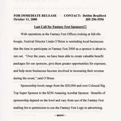 Press release for the last call for sponsors.