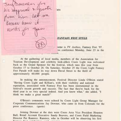 A fax to Jay Douner from Linda O'Brien and Laura Lewis that reads Meet the