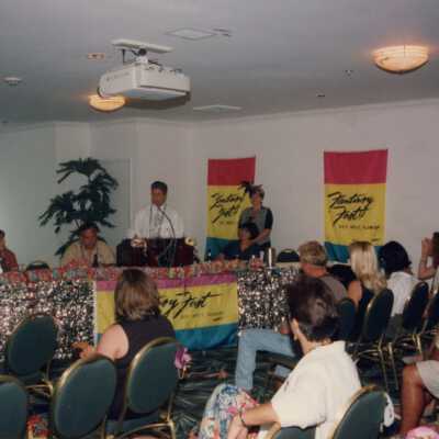 Unknown people at an award ceremony.