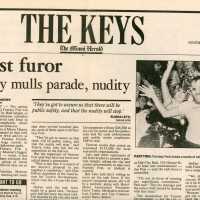 An article in the Miami Herald that reads Fest furor city mulls parade nudity.