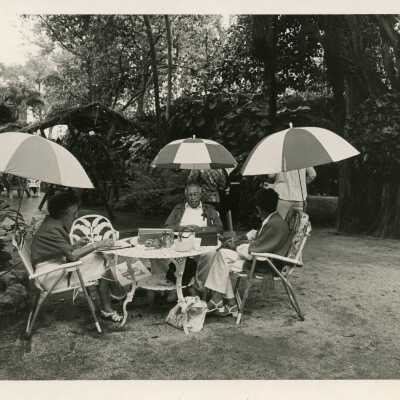 An unknown group of people sitting at a table