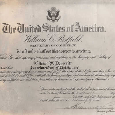 Certificate designating William Demeritt as Superintendent of Lighthouses
