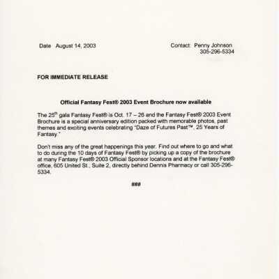 Fantasy Fest event brochure available.