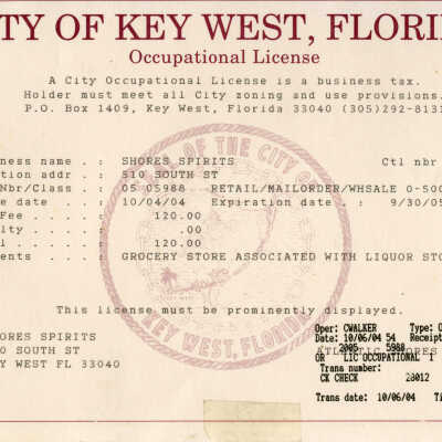 Occupational License for Shores Spirits at Atlantic Shores