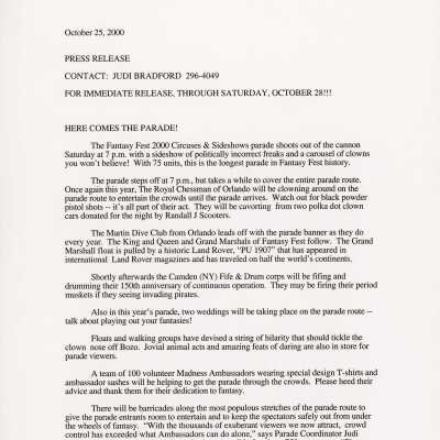 Public Service Announcement about the parade.