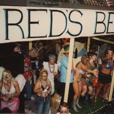 A float that reads Fred's Beds.