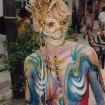 Unknown woman with her body painted.