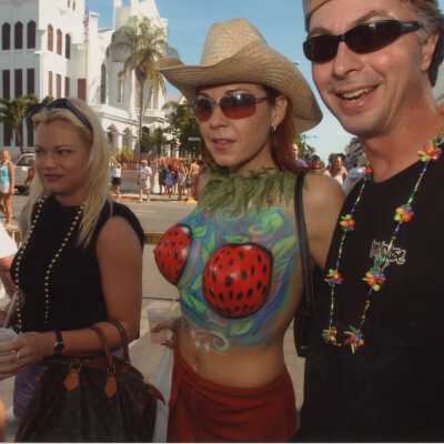 Unknown people, one is dressed up.