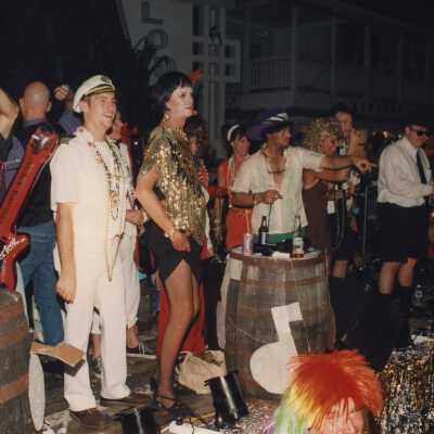 A float in the parade that reads The Oysters.
