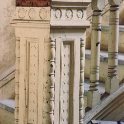 One of the stairway banisters.
