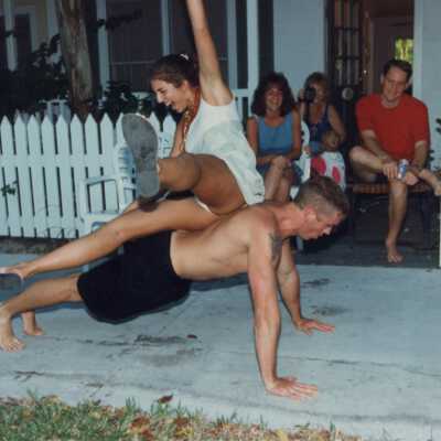 Unknown people horsing around.