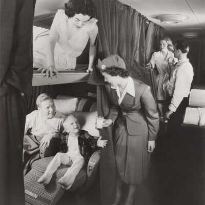 Curtained sleeping berths on a Pan Am aircraft