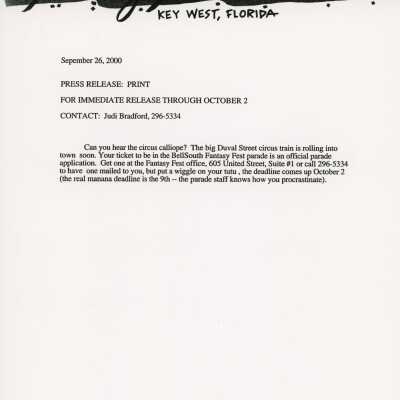 Press release about the parade deadline.