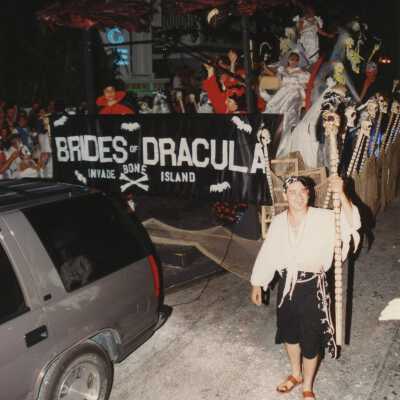 A float in the parade that reads Brides of Dracula.