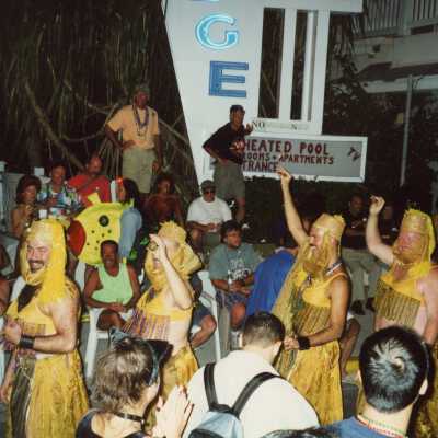 Unknown people dressed up in the parade.