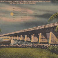 Seven Mile Oversea Highway Bridge from Pigeon Key, at Night, on Way to Key West, Florida
