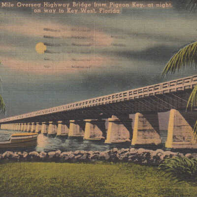 Seven Mile Oversea Highway Bridge from Pigeon Key, at Night, on Way to Key West, Florida