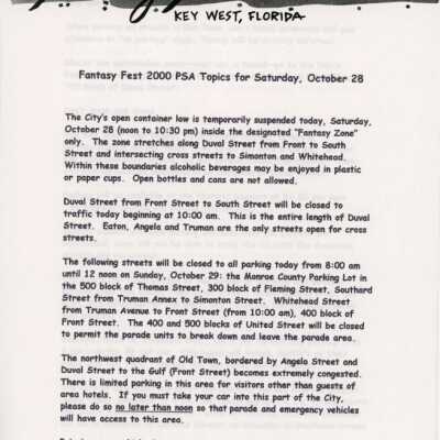 Public Service Announcement topics for October 2000.