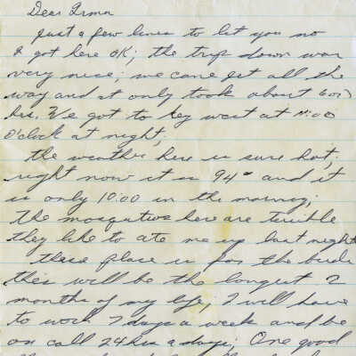 Letter from Naval Air Station Key West during Cuban Missile Crisis