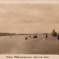 The Procession of the USS MAINE Wreck leaving Havana Harbor