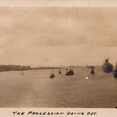 The Procession of the U.S.S. MAINE Wreck leaving Havana Harbor
