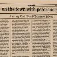 An article in the Solares Hill newspaper that reads Fantasy Fest "bomb" mystery solved.