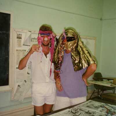 Two unknown people wearing face mask.